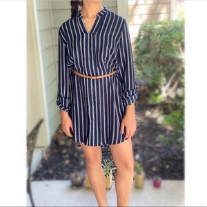 MINE Navy Belted Striped Shirt Dress SZ M